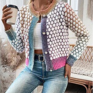 Women's Button Up Colorful Cropped Cardigan